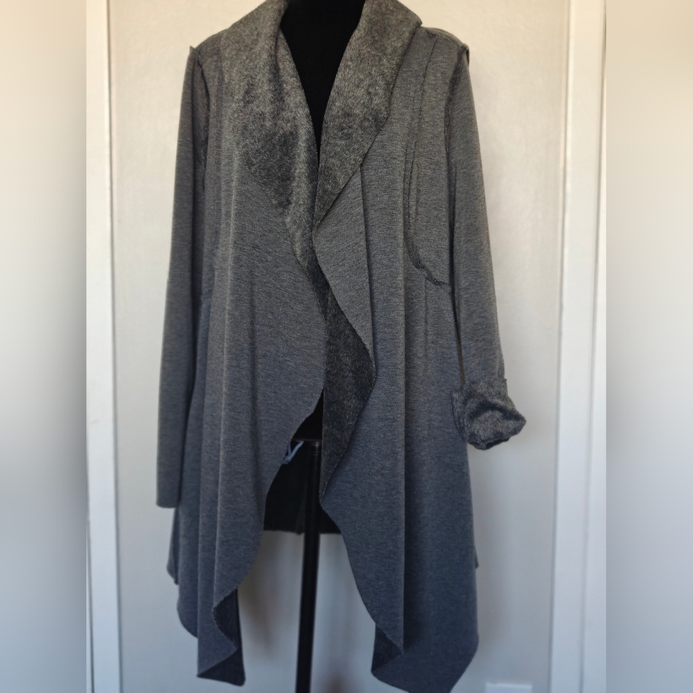 Waterfall Cardigan Gray Fleeced S small Cotton Mix EUC